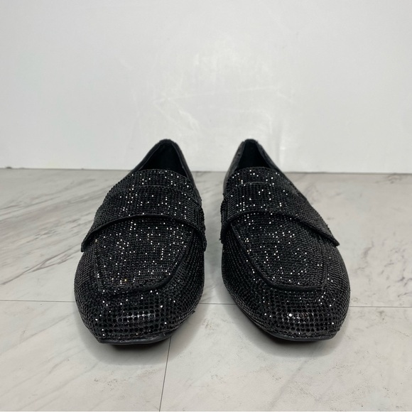 Steve Madden Riski Black Rhinestone Square Toe Loafer 6 1/2 M - Picture 2 of 15